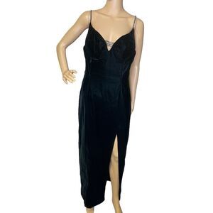 Vintage Midnight Glo Formal Velvet Bejeweled Slip Dress Black / Green Hue 11/12